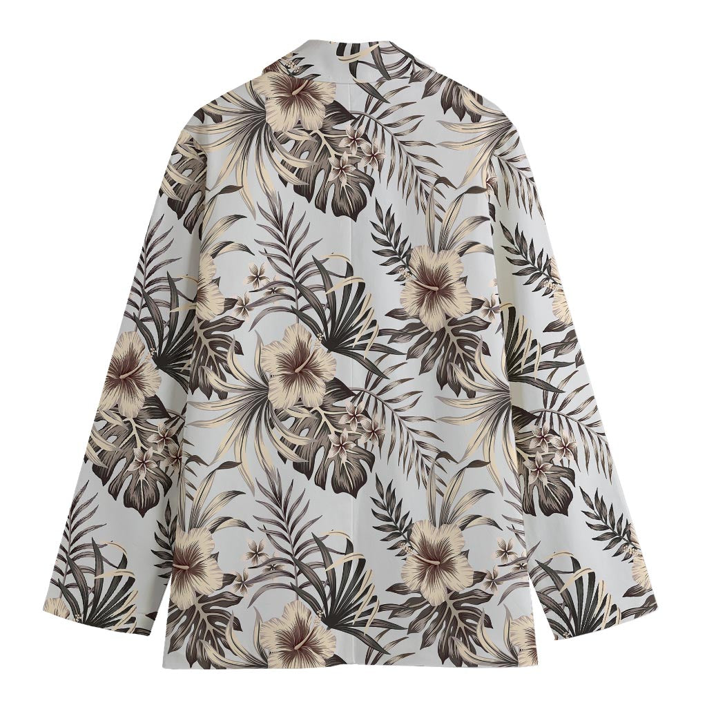 Vintage Hibiscus Plumeria Pattern Print Women's Cotton Blazer