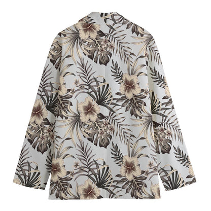 Vintage Hibiscus Plumeria Pattern Print Women's Cotton Blazer