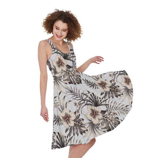 Vintage Hibiscus Plumeria Pattern Print Women's Sleeveless Dress