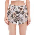 Vintage Hibiscus Plumeria Pattern Print Women's Split Running Shorts