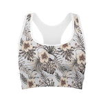 Vintage Hibiscus Plumeria Pattern Print Women's Sports Bra