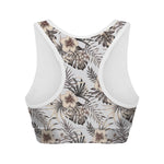 Vintage Hibiscus Plumeria Pattern Print Women's Sports Bra