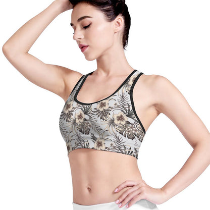 Vintage Hibiscus Plumeria Pattern Print Women's Sports Bra