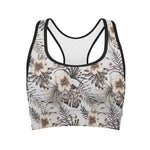 Vintage Hibiscus Plumeria Pattern Print Women's Sports Bra