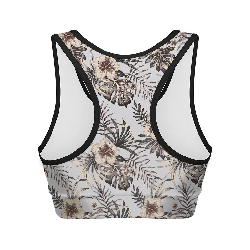 Vintage Hibiscus Plumeria Pattern Print Women's Sports Bra