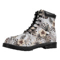 Vintage Hibiscus Plumeria Pattern Print Padded Collar Lace Up Boots
