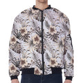 Vintage Hibiscus Plumeria Pattern Print Zip Sleeve Bomber Jacket