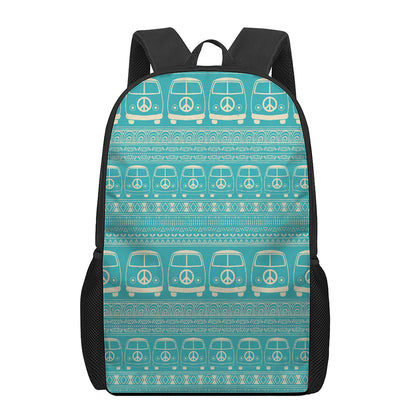 Vintage Hippie Van Pattern Print 17 Inch Backpack