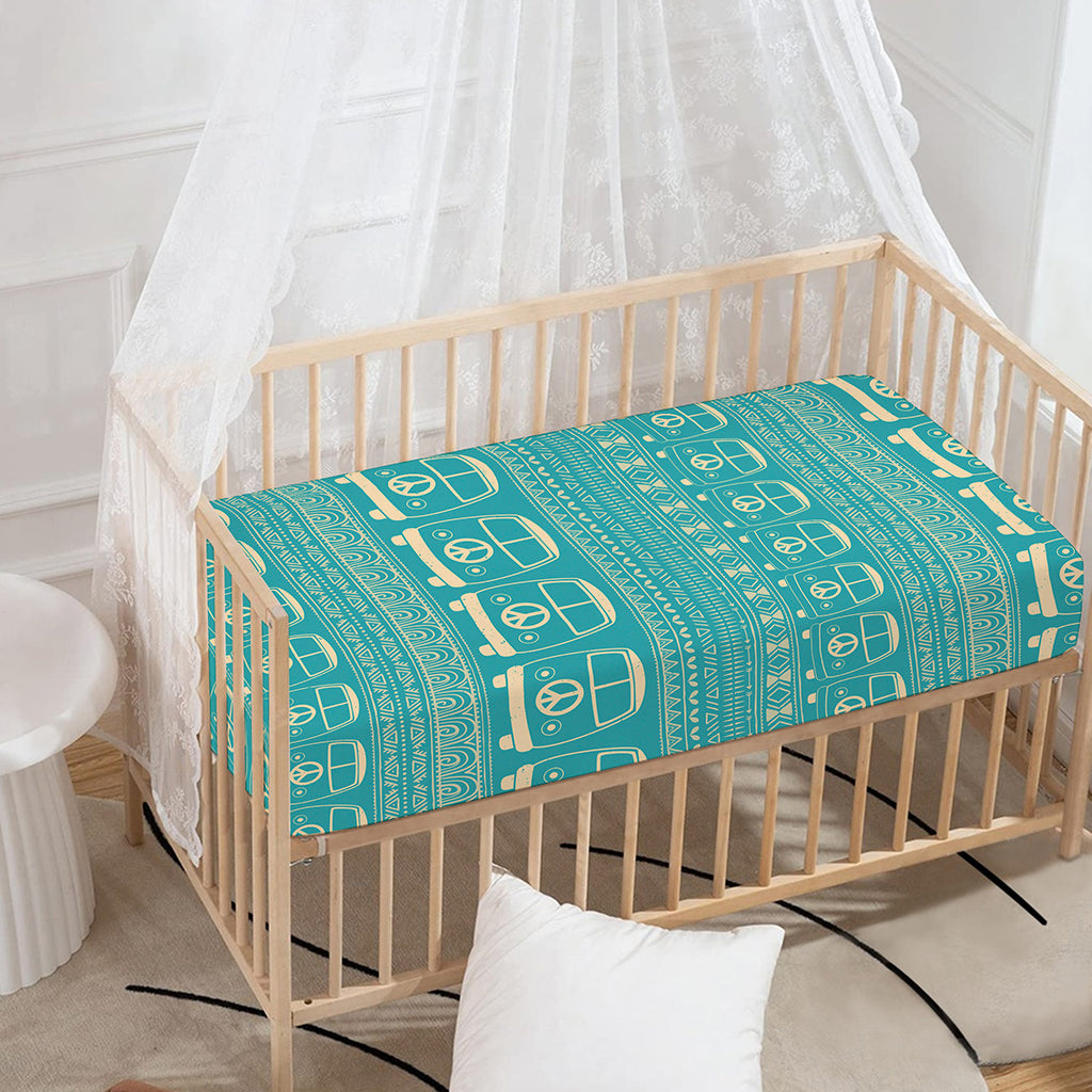 Vintage Hippie Van Pattern Print Baby Crib Sheet