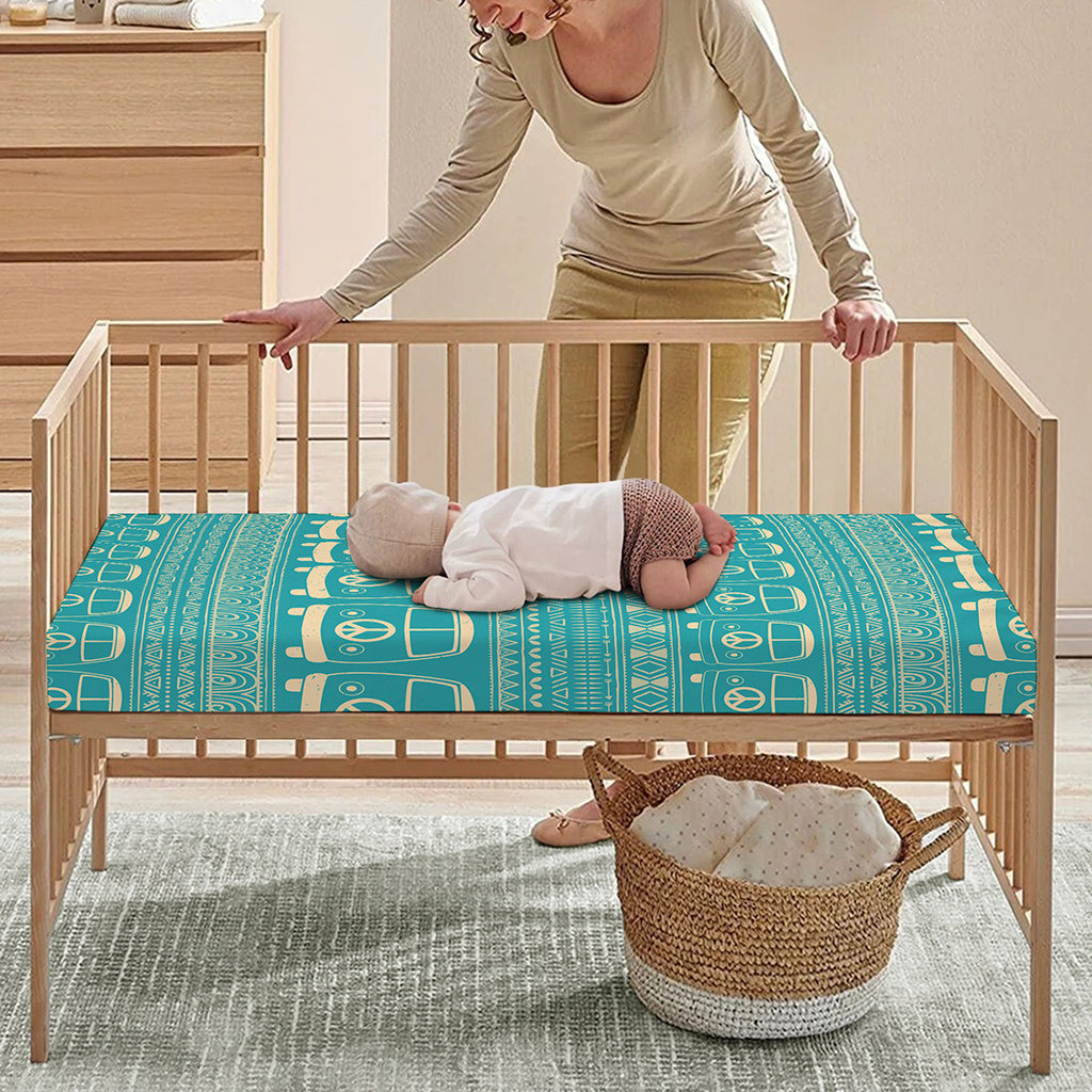 Vintage Hippie Van Pattern Print Baby Crib Sheet