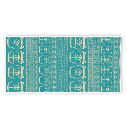 Vintage Hippie Van Pattern Print Beach Towel
