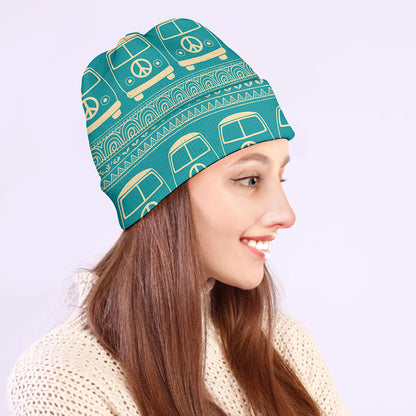 Vintage Hippie Van Pattern Print Beanie
