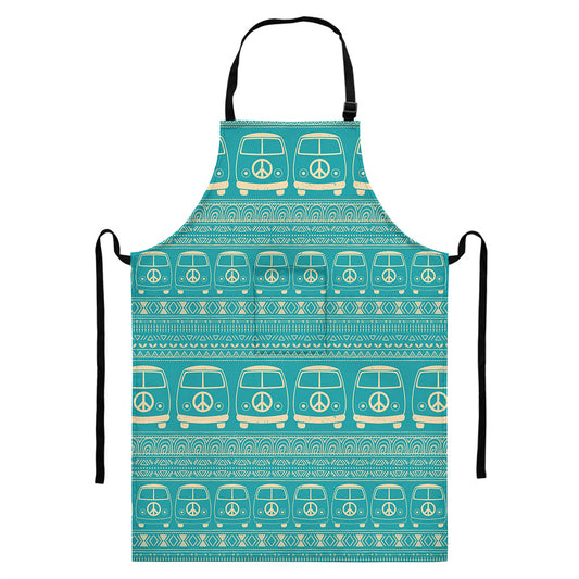Vintage Hippie Van Pattern Print Bib Apron With Pocket
