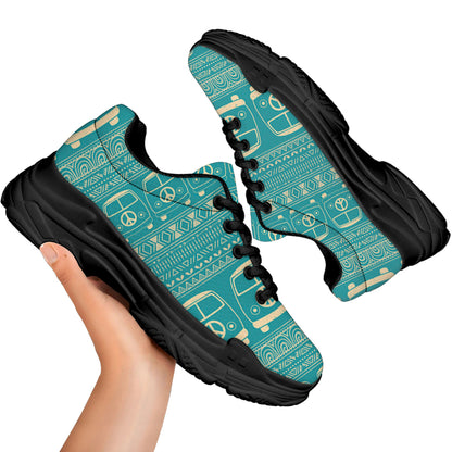 Vintage Hippie Van Pattern Print Black Chunky Shoes