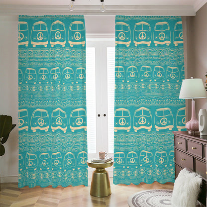 Vintage Hippie Van Pattern Print Blackout Pencil Pleat Curtains
