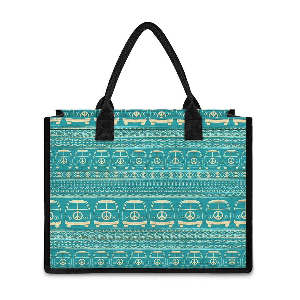 Vintage Hippie Van Pattern Print Canvas Tote Bag
