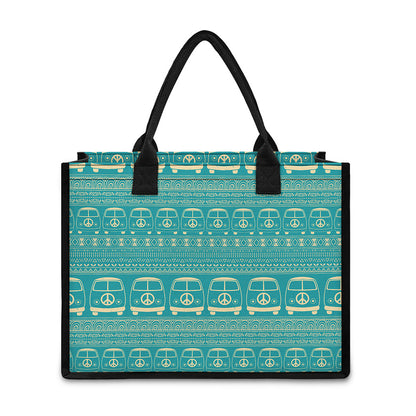 Vintage Hippie Van Pattern Print Canvas Tote Bag