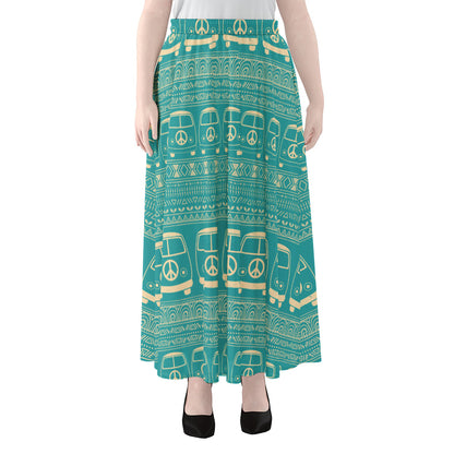 Vintage Hippie Van Pattern Print Chiffon Maxi Skirt