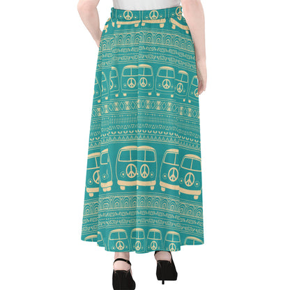 Vintage Hippie Van Pattern Print Chiffon Maxi Skirt