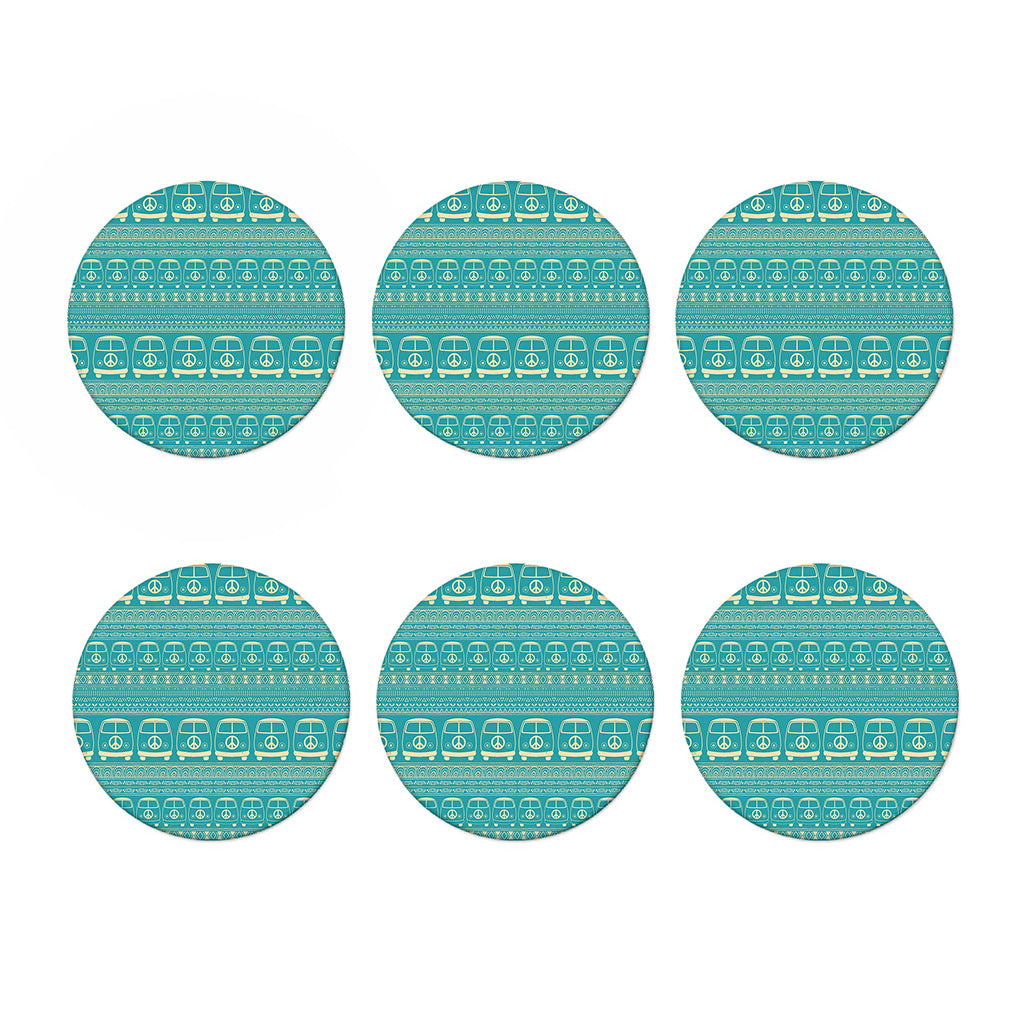Vintage Hippie Van Pattern Print Coaster Set