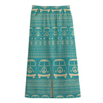 Vintage Hippie Van Pattern Print Cotton Front Slit Maxi Skirt