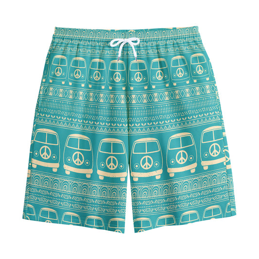 Vintage Hippie Van Pattern Print Cotton Shorts