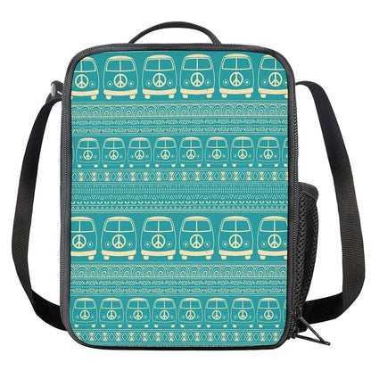 Vintage Hippie Van Pattern Print Crossbody Lunch Bag