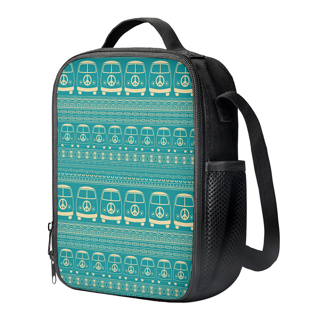 Vintage Hippie Van Pattern Print Crossbody Lunch Bag