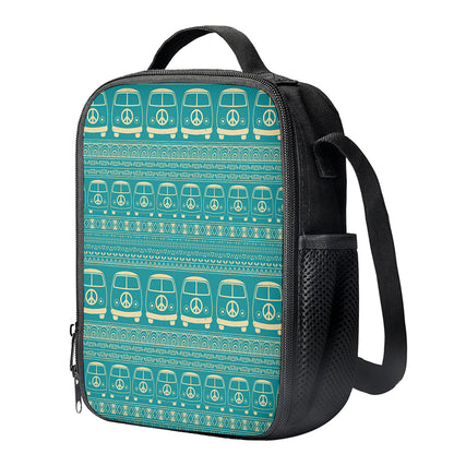 Vintage Hippie Van Pattern Print Crossbody Lunch Bag