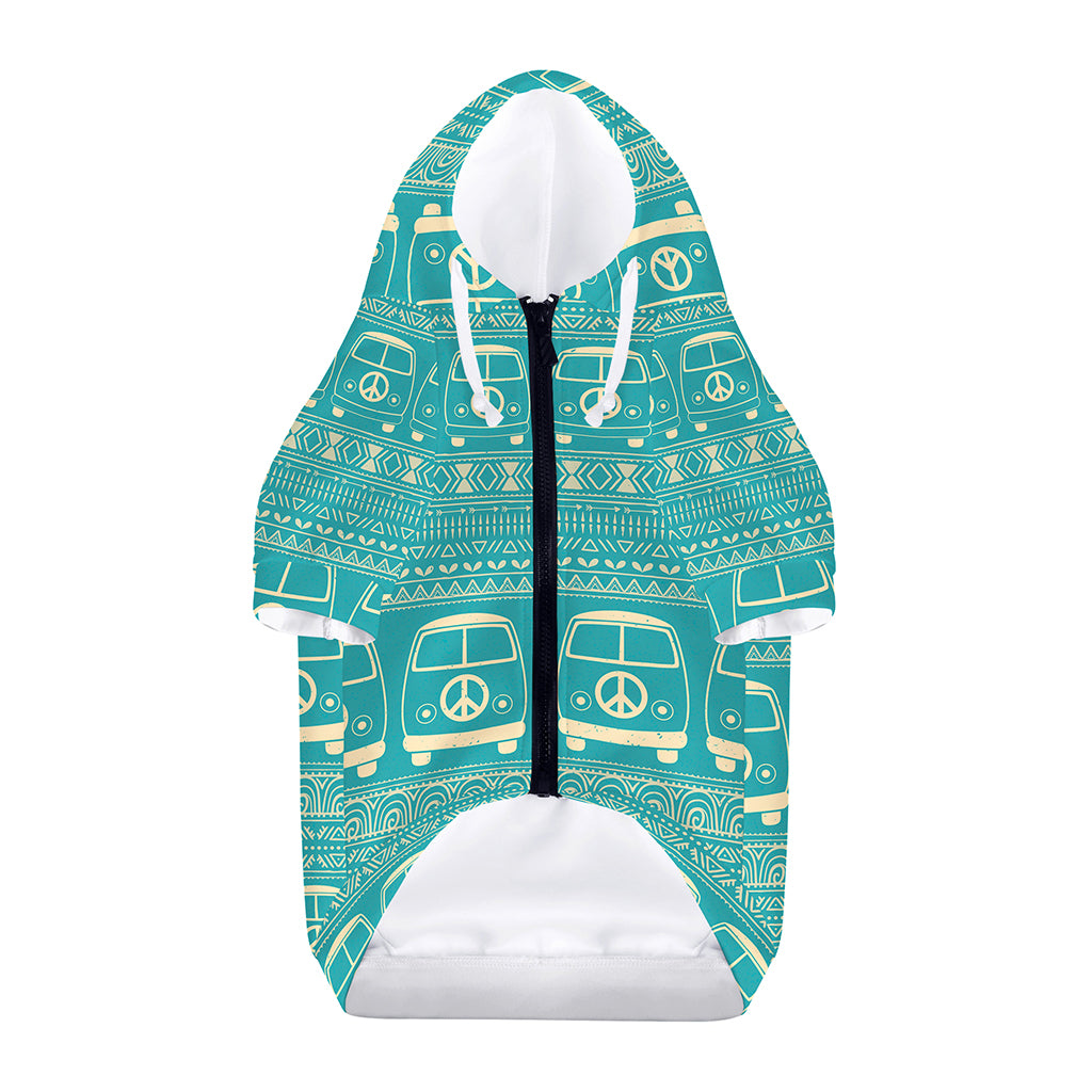 Vintage Hippie Van Pattern Print Dog Zip Up Hoodie