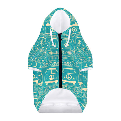 Vintage Hippie Van Pattern Print Dog Zip Up Hoodie