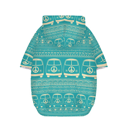 Vintage Hippie Van Pattern Print Dog Zip Up Hoodie