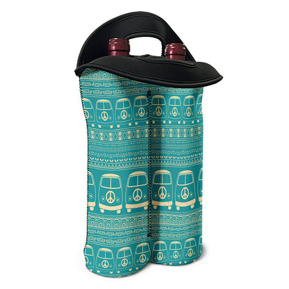 Vintage Hippie Van Pattern Print Double Neoprene Wine Tote