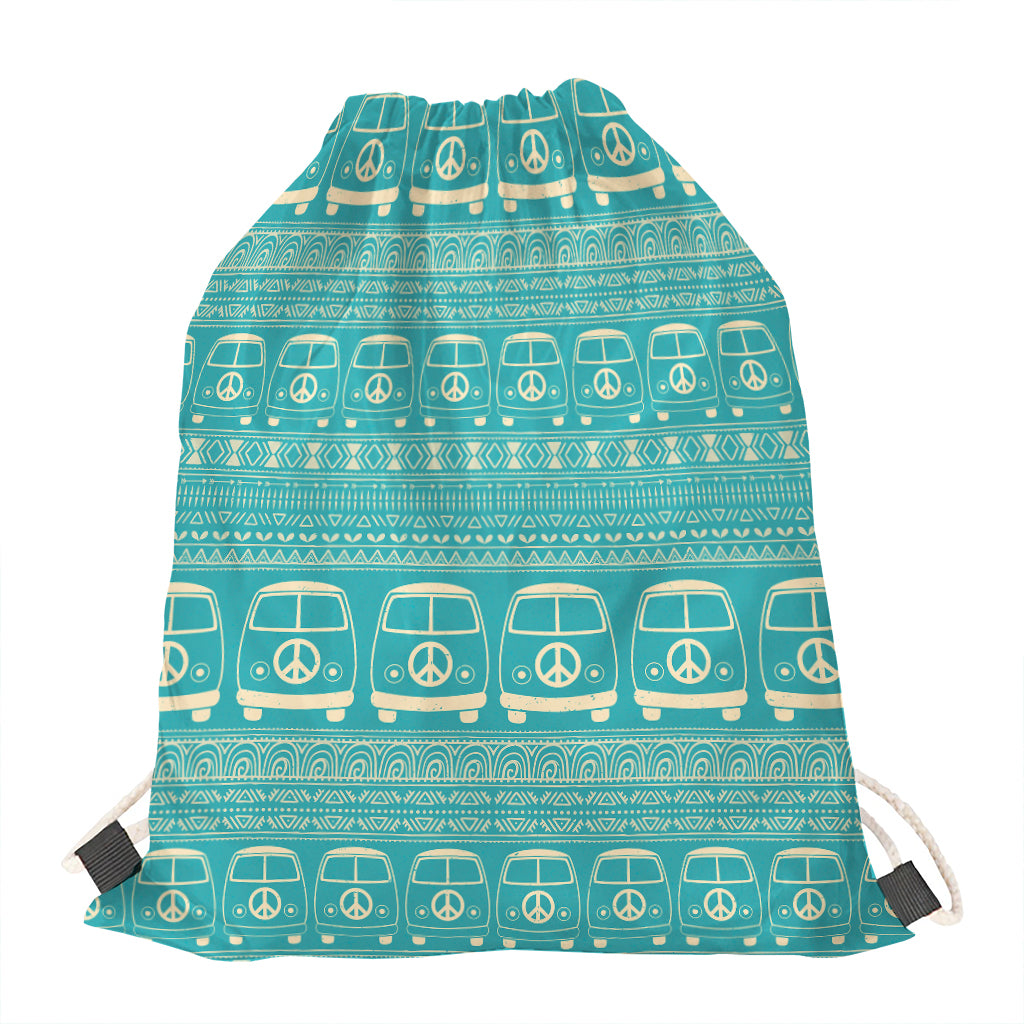 Vintage Hippie Van Pattern Print Drawstring Bag