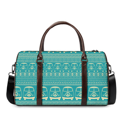 Vintage Hippie Van Pattern Print Duffle Bag