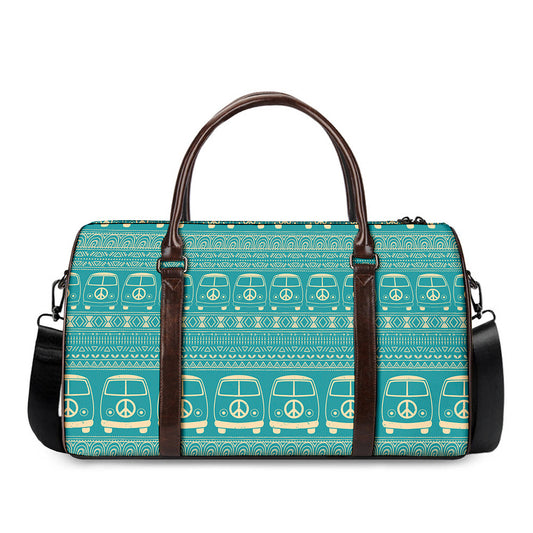 Vintage Hippie Van Pattern Print Duffle Bag