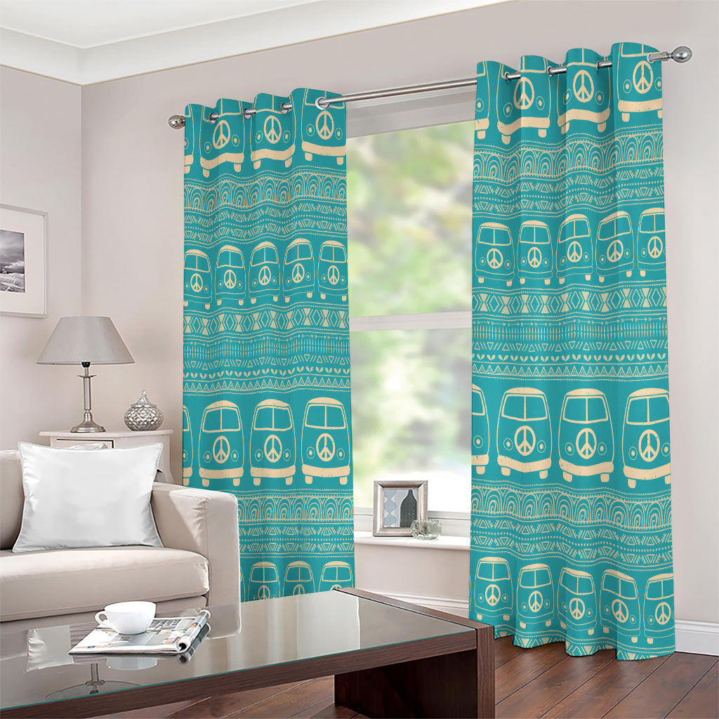 Vintage Hippie Van Pattern Print Extra Wide Grommet Curtains