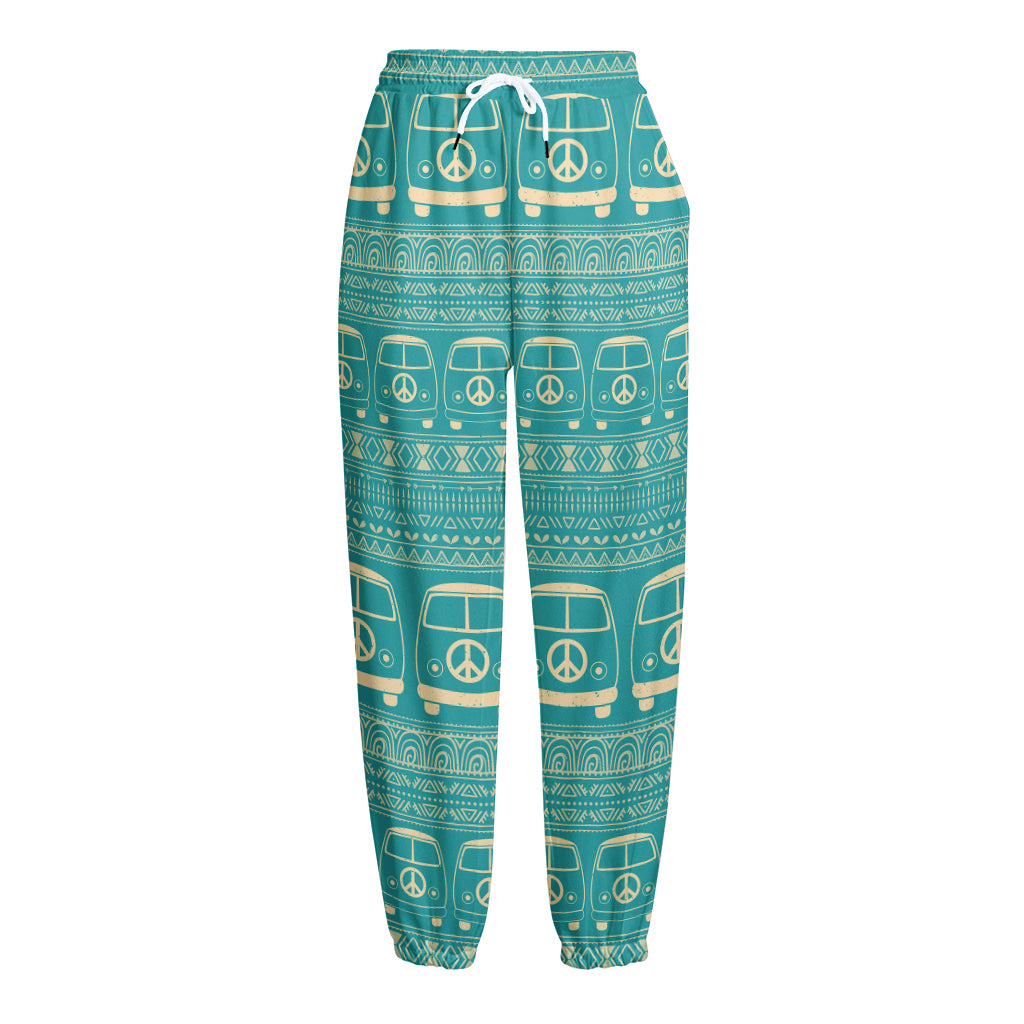 Vintage Hippie Van Pattern Print Fleece Lined Knit Pants