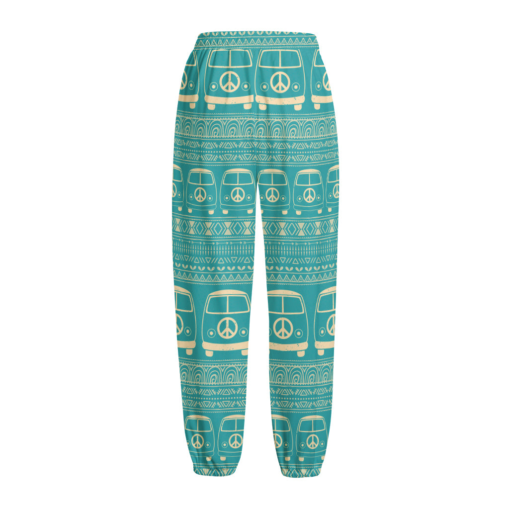 Vintage Hippie Van Pattern Print Fleece Lined Knit Pants