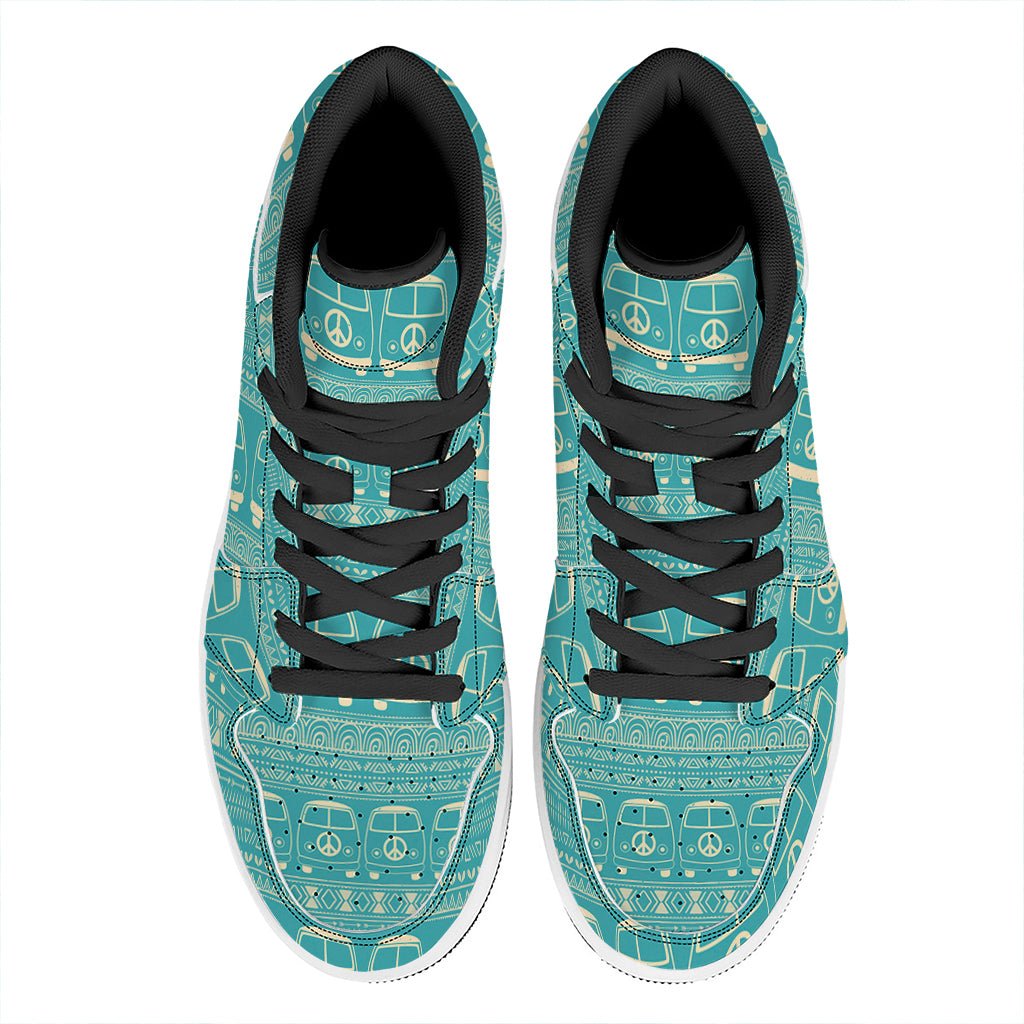 Vintage Hippie Van Pattern Print High Top Leather Sneakers