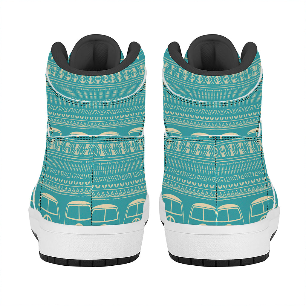 Vintage Hippie Van Pattern Print High Top Leather Sneakers