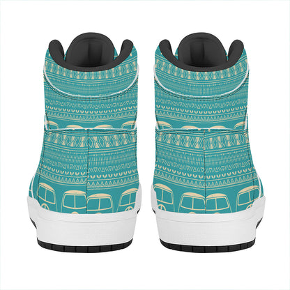 Vintage Hippie Van Pattern Print High Top Leather Sneakers