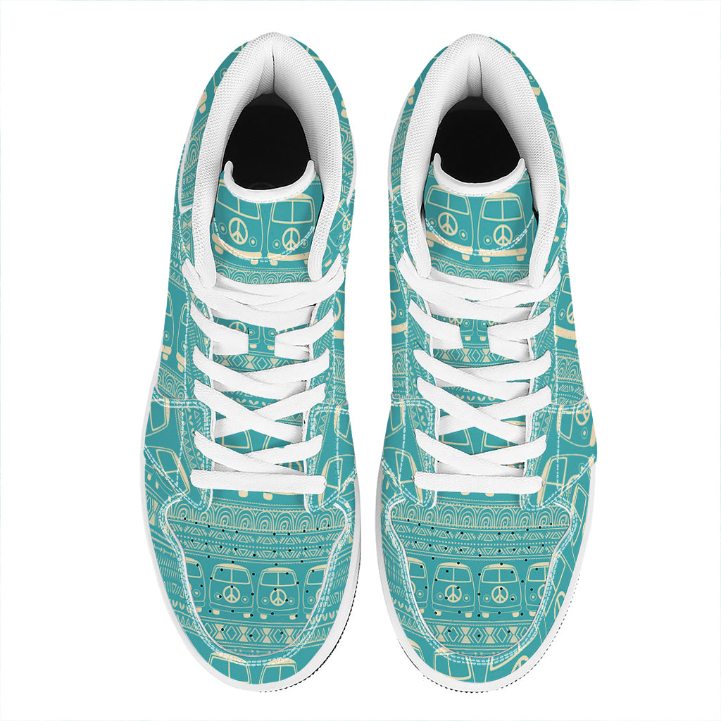 Vintage Hippie Van Pattern Print High Top Leather Sneakers