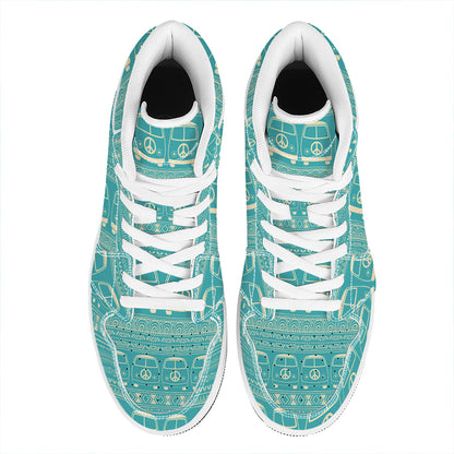 Vintage Hippie Van Pattern Print High Top Leather Sneakers