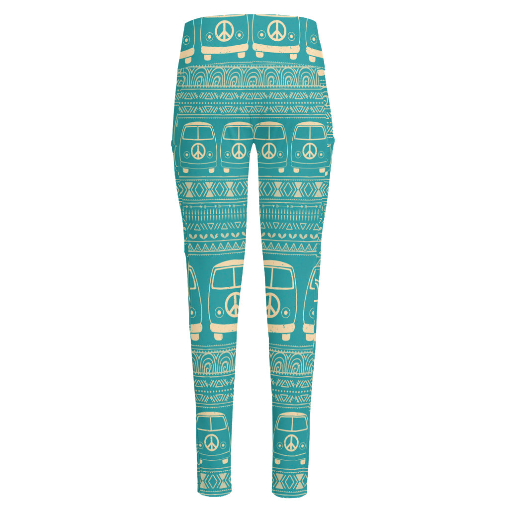 Vintage Hippie Van Pattern Print High-Waisted Pocket Leggings