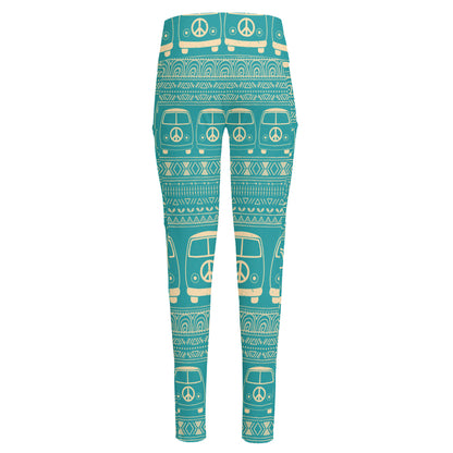 Vintage Hippie Van Pattern Print High-Waisted Pocket Leggings