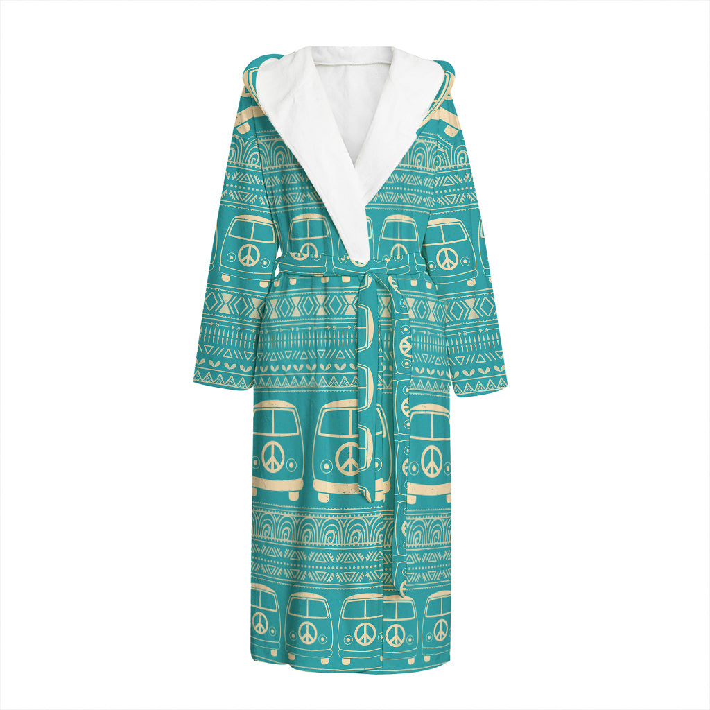 Vintage Hippie Van Pattern Print Hooded Bathrobe