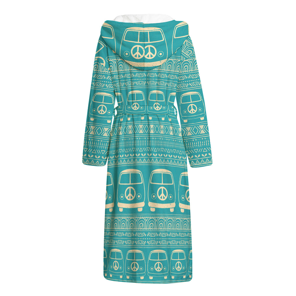 Vintage Hippie Van Pattern Print Hooded Bathrobe