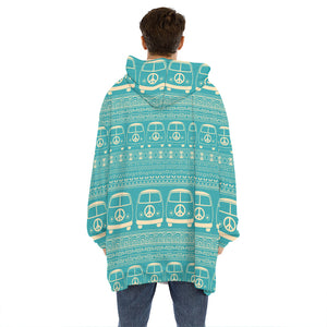 Vintage Hippie Van Pattern Print Hoodie Blanket