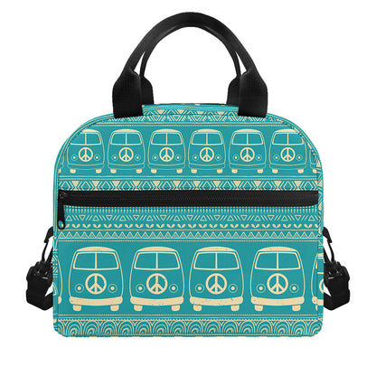 Vintage Hippie Van Pattern Print Insulated Lunch Bag